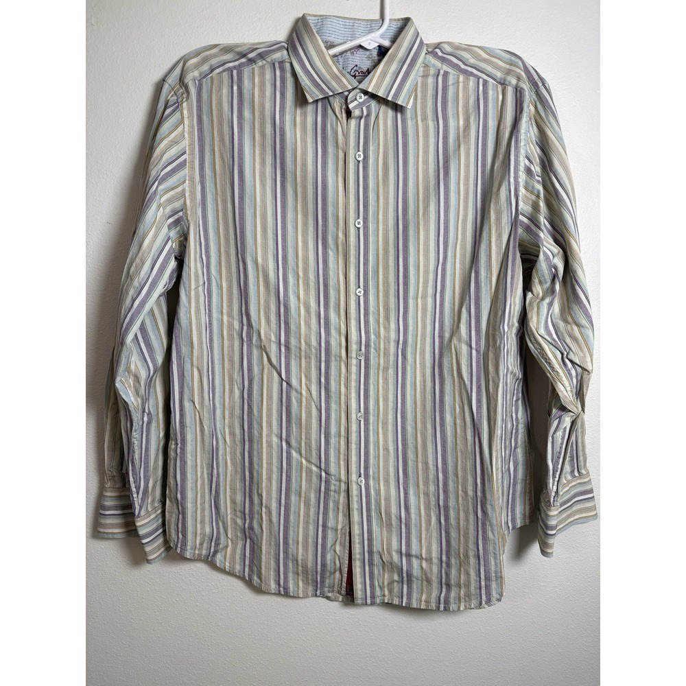 Robert Graham Men's 2XL Button Shirt Multicolor Stripe Flip Cuff Embroidered